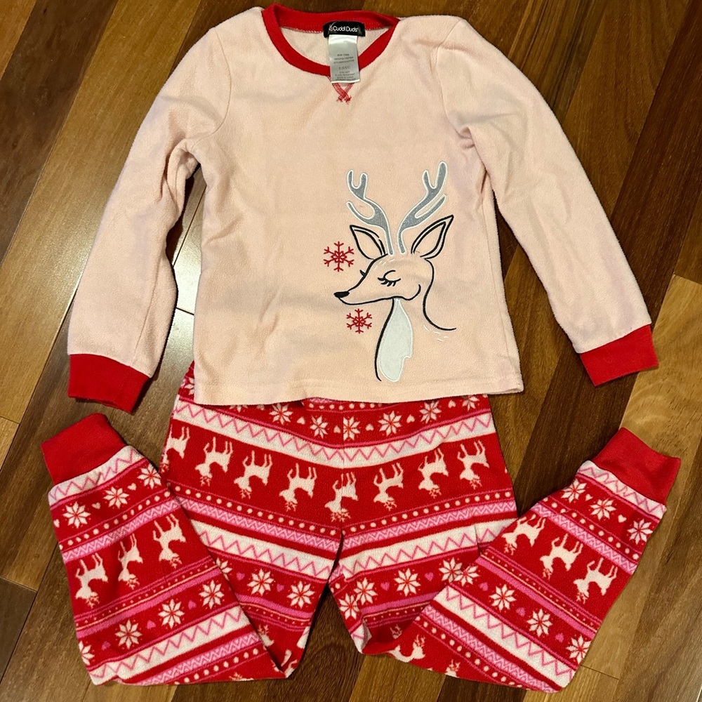 Girls 6X Cuddle Duds Fleece Fair Isle Christmas Pajama Set Great Used Condition